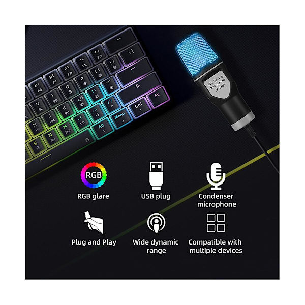 Sf666r Usb-mikrofon Rgb Kondensatormikrofon Gaming Mic För Podcastinspelning Studio Streaming