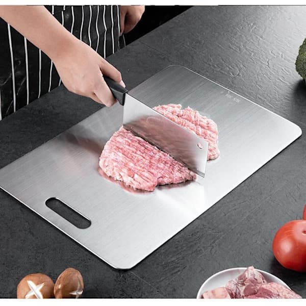 Titan skärbräda, rostfri skärbräda, dubbelsidig titan för köttskärning, skärbräda för frukt, 34x23 cm