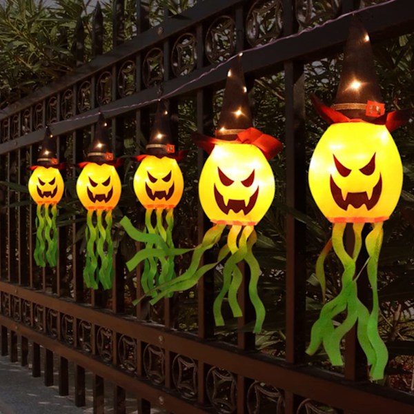 Halloween-ripustuskoristeet Noita Kurpitsa Tuulisoppi Lippu LED-valoilla Sisä- ja Ulkokäyttöön (Oranssit 5 kpl, Yksi Koko)