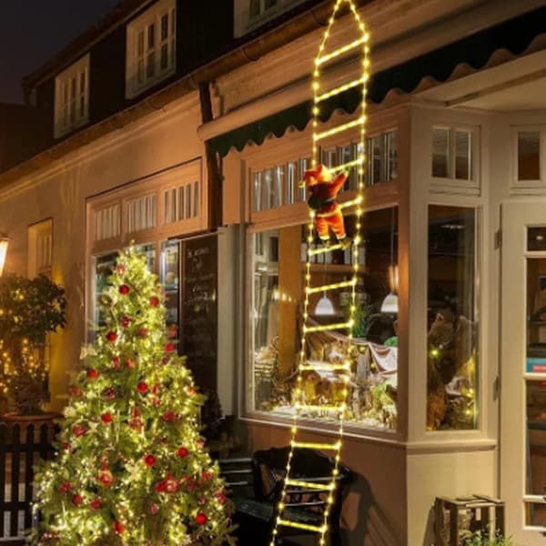 LED-julebelysning - Juletrappe med nisse - 8 blinkende moduser