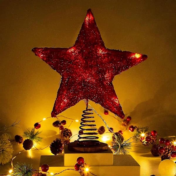Rød Glitterstjerne Juletrestjerne 25 cm for Julehjemmefestdekorasjon