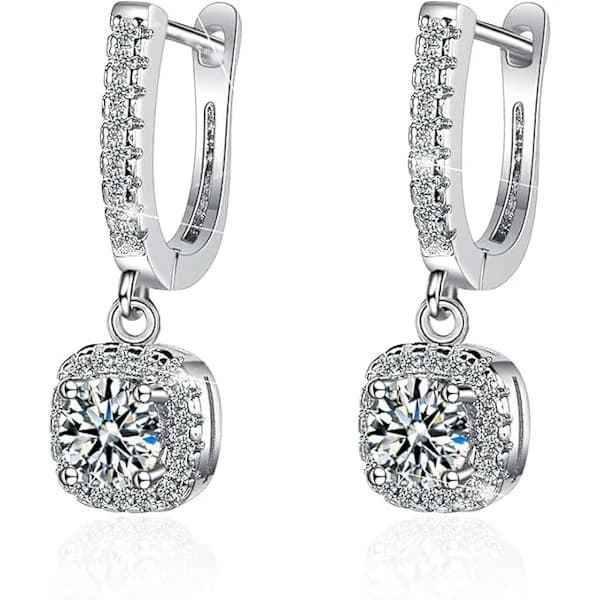 HA~925 Sterling Sølv Øredobber for Kvinner 18K Hvitt Gull med Glimrende Element Krystall for Kvinner