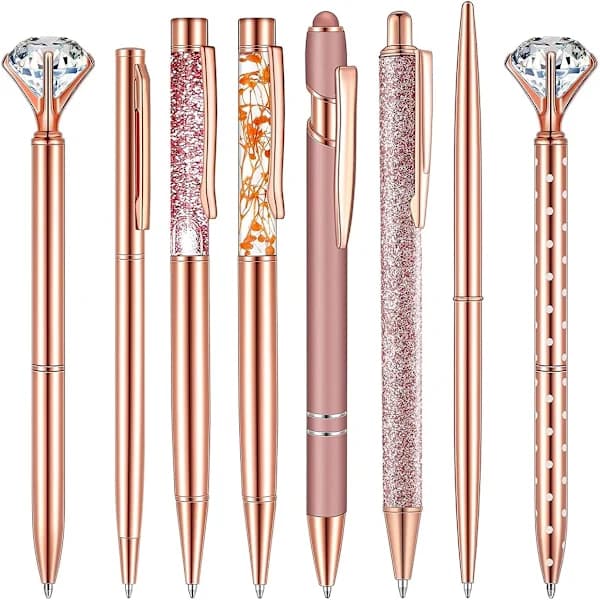 HA~8 stk. Krystall Diamant Penner, Rosegull Metall Kulepenn