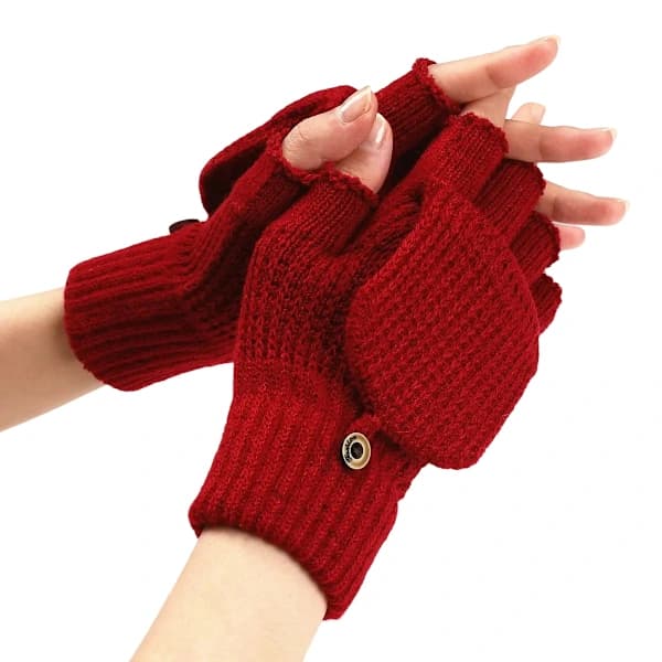 Handsker til kvinder Vinterstrikkede konvertible fingerløse handsker Uldhandsker Termiske handsker Unisex