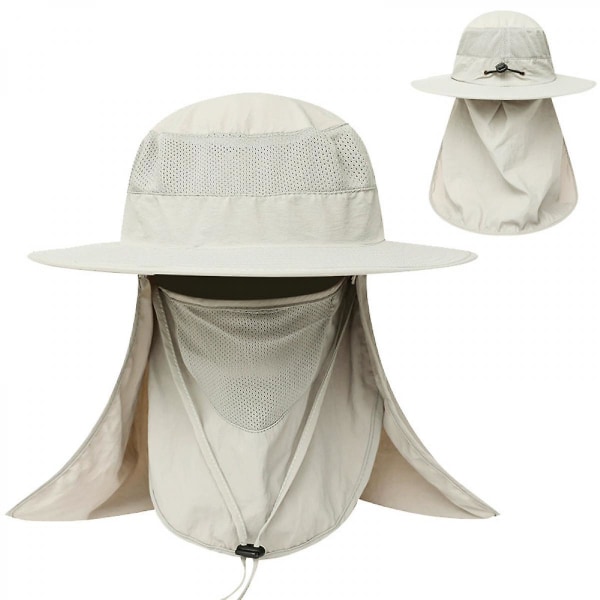 Mountaineering Sports Face-Covering Sun Hat Fishing Cap Outdoor Summer Sun Protection Sun Hat Uv Shawl Cap, Light Gray