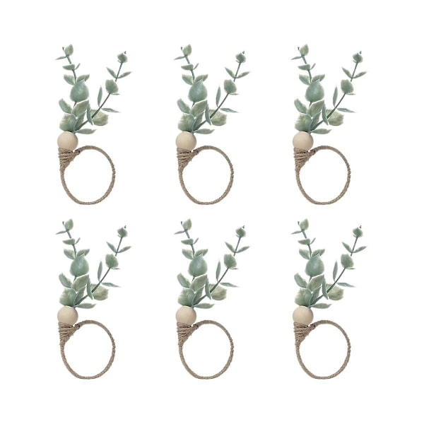 Servietringe 6 Rustikke Eucalyptus Træ Servietringe Boho Blad Træperle Bondehus Servietring Hold
