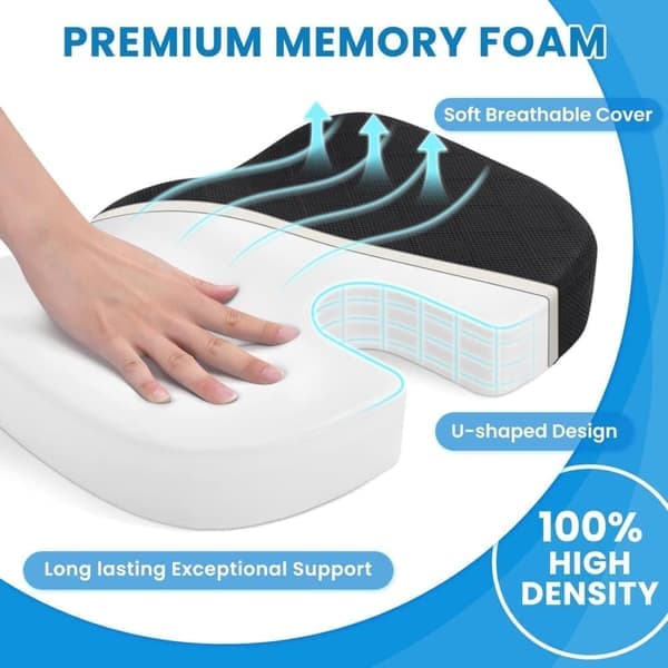 Ergonomic Seat Cushion - Memory Foam Slow Rebound Office & Car Cushion for Back, Tailbone and Sciatica Pain Relief