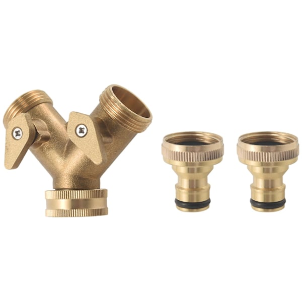 3/4 Inch 2 Way Hose Splitter Brass Y Valve Garden Tap Connector With 2 X3/4 Inch Brass Water Tap Ou