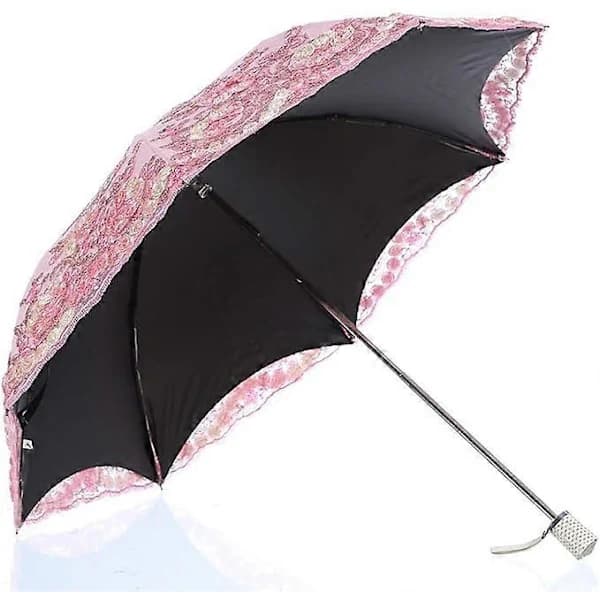 HA~Foldbart UV-parasol Sne/Regn/Sol Paraply Broderi Bryllupsparaply Pink