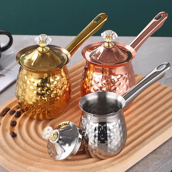 Tyrkiske kaffekander, fødevaregodkendt multifunktionel smeltedigel til smør til at lave varm mælk, sølv, 200 ml