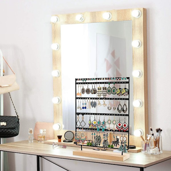 Örhängehållare Stativ Smyckeshållare Organizer Display Rack 5 Tier 100 Hål Örhänge Rack Med Trä