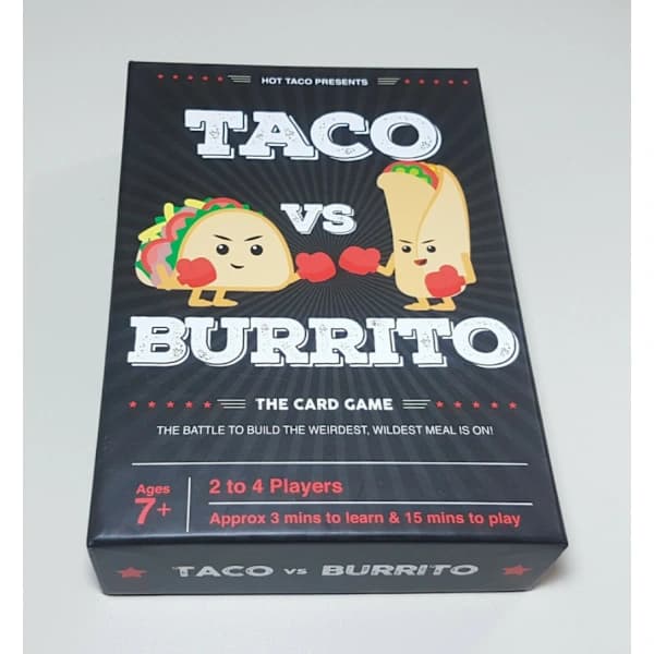 Taco vs Burrito strateginen perheystävällinen korttipeli
