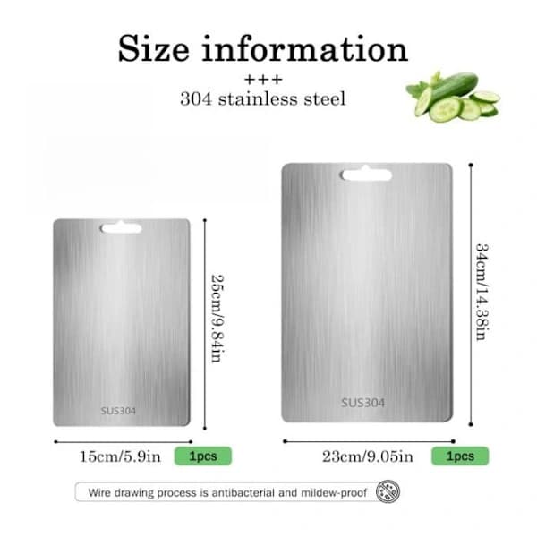 Titanium skärbräda, 2-pack rostfri skärbräda, dubbelsidig kvalitetsbräda