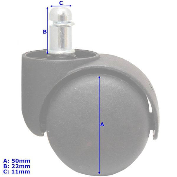 5 st 50 mm kontorsstolsrullar & 1 st dammsugarhuvudborste