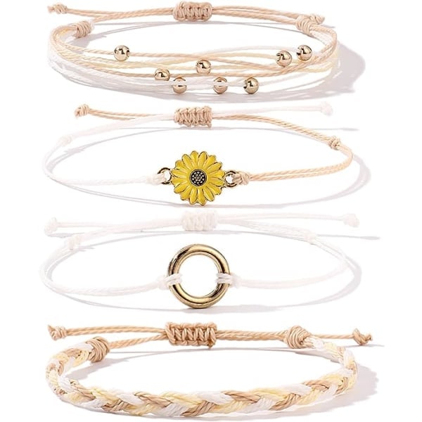 /HA/Solsikke String Armbånd Håndlavede flettede rebberlokker Boho Surfer Armbånd til teenagepiger Preteens kvinder