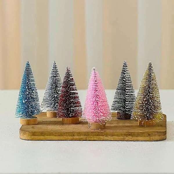 Färgglatt 10 cm glitter mini cederträ julgran, 4-pack julbordsdekorationer