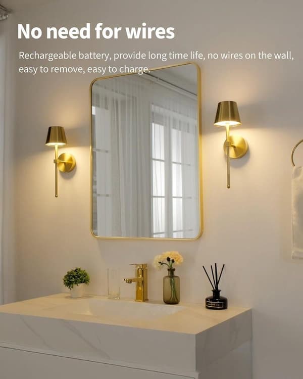 Wireless Wall Sconces 2-Pack, LED Lamps with Rechargeable Battery, Stepless Dimmable with Remote Control