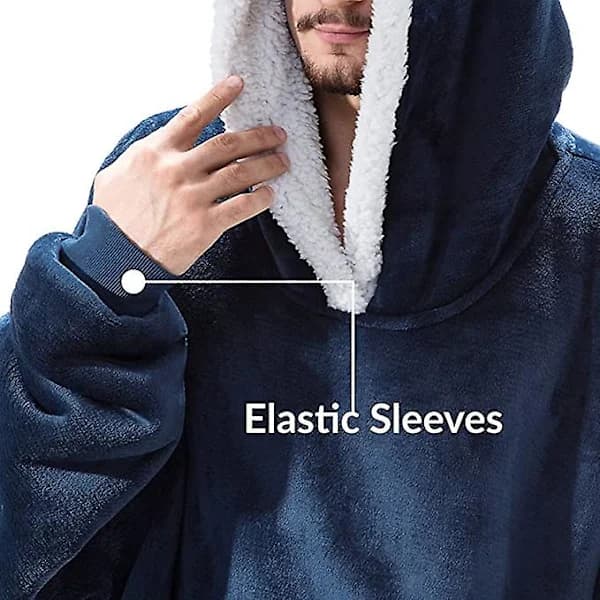 Oversized Hoodie Teppe Bærbar Lammeull Lat Teppe blå
