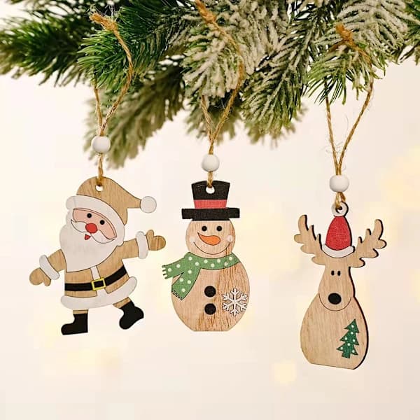 3 st Tecknade Jultomte Bilträd Trä Dekorativa Julhänge Set