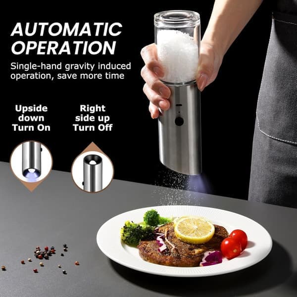 Elektrisk salt- och pepparkvarn - Rostfri pepparkvarn, Kryddkvarn - 2-pack