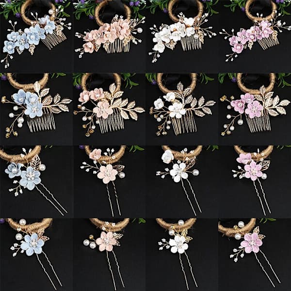 Brudklänning Hårklämma Kristall Strass Blomma Pärla Bröllop Brud Hårklämma Present, Blå