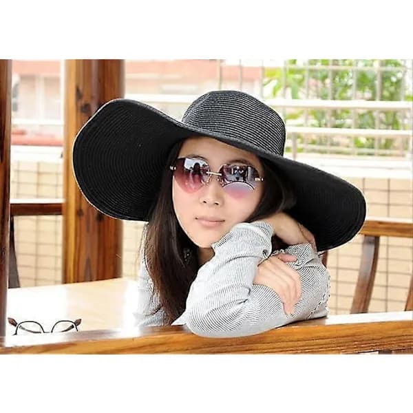 HA~Dam Bredskyggede Derby Solhat Floppy Strandhat UV-beskyttelse Sort