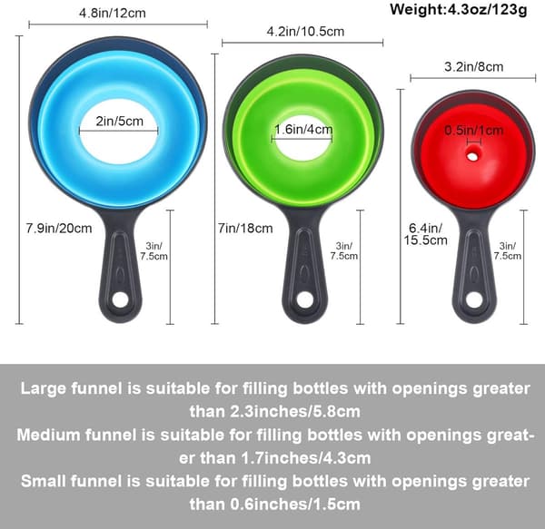 HA~A set of three funnels - different sizes - suitable for the kitchen - collapsible silicone funnel - suitable for wide-mouth jars