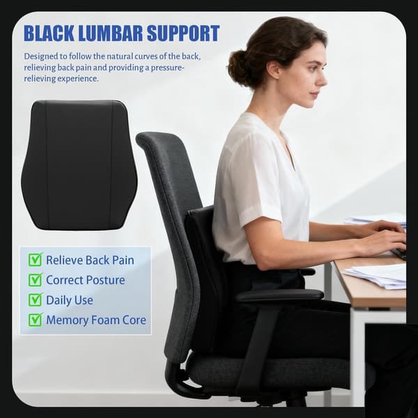 Bil Lændestøttepude, Ergonomisk Memory Foam Ryglæn, Tynd Profil Til Bil, Kontor Og Hjem, Sort, 42 x 35,5 x 9 cm