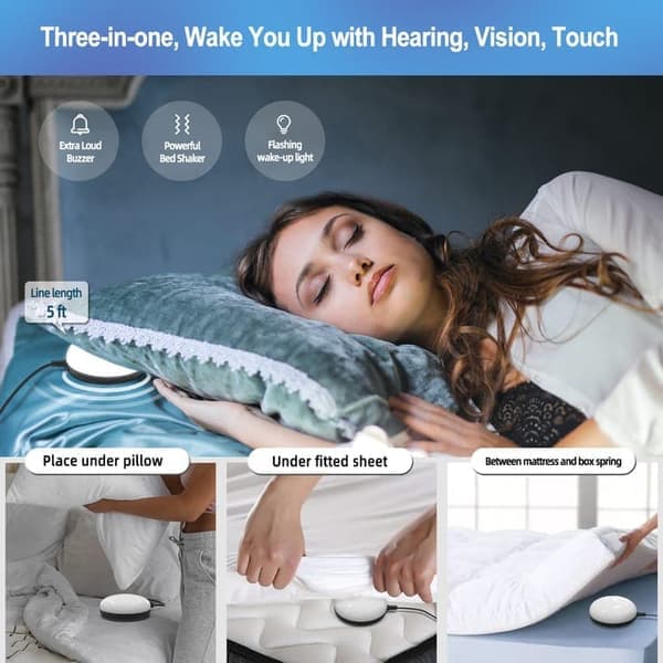 Extra Strong Digital Alarm Clock for Heavy Sleepers | With Bed Shaker + Adjustable LED Lighting | Dual Alarm & Snooze Function