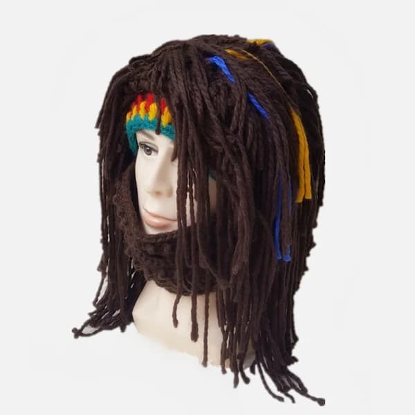 HA~Rolig Perukmössa Hög Elasticitet Håller Varm Stickad Mössa Med Dreadlocks För Jul Halloween brun