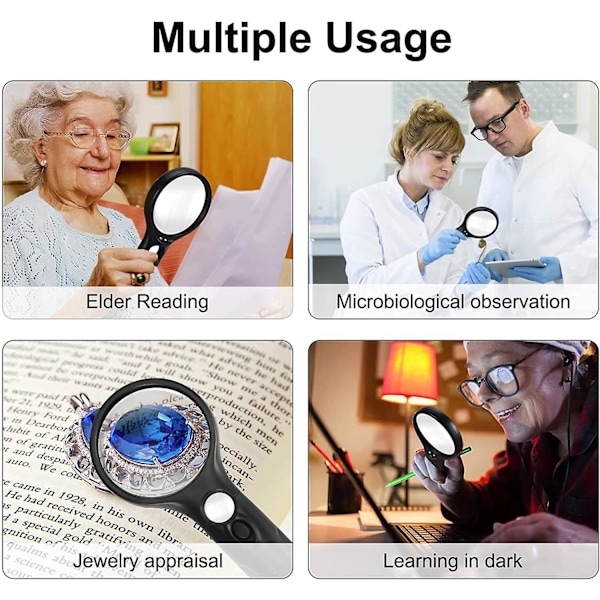Lighted Reading Magnifier, Illuminated Magnifying Glass With 3 Led Lights For Seniors Or Visually