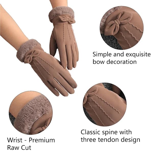 Varme Vinterhandsker til Damer med Touchscreen, Termisk Blødt For og Elastisk Manchet til Sms khaki