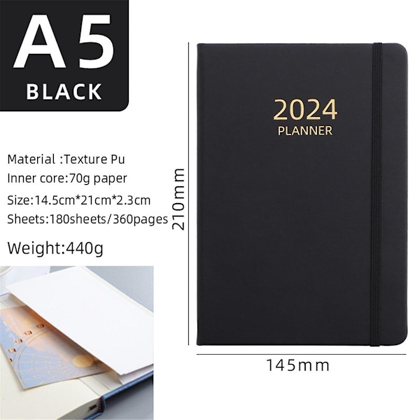 2024 A5 Engelsk Schema Planner Elastiskt Band Notebook Rem Bok Notebook Brun