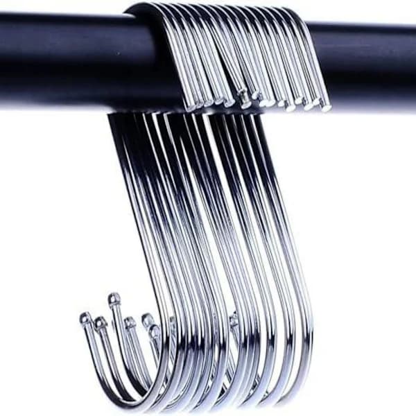 20-pack Kraftiga S-formade Krokar 8,5 cm S-krokar Stora Krokar för Kök, Badrum, Sovrum och Kontor Silver Silver