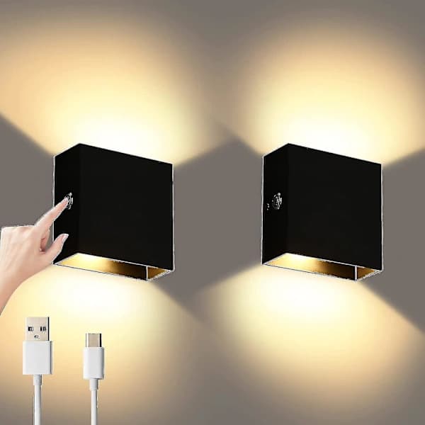 2 stk dimbare vegglamper, oppladbare vegglamper touch opp og ned W