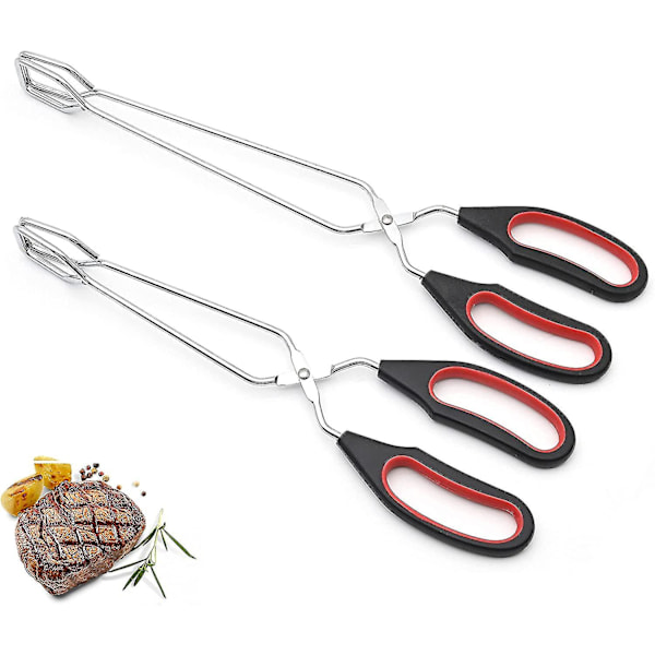 2pcs Scissor Tongs, 9/11 Inch Kitchen Cooking Tong Metal Grilling Barbecue Tongs