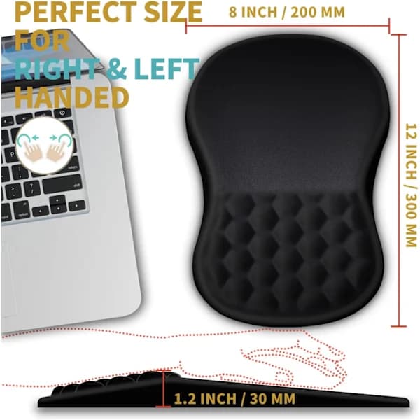 Ergonomisk musematte med håndleddsstøtte og massasjedesign, håndleddsstøtte smertelindrende musematte med memory foam og sklisikker PU-base