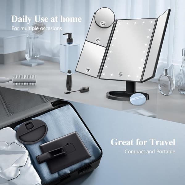 Makeup Mirror with Lights, 2x, 3x, 10x Magnification, Lighted Mirror, Touch Screen, Tri-Fold