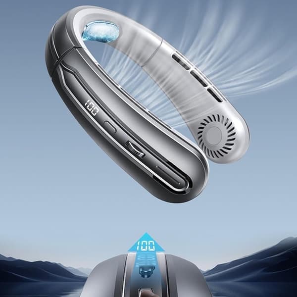 Bærbar Ventilator, 100 Niveauer Bladløs Bærbar Halsventilator, 4000mAh Håndfri Ventilator til Indendørs & Udendørs