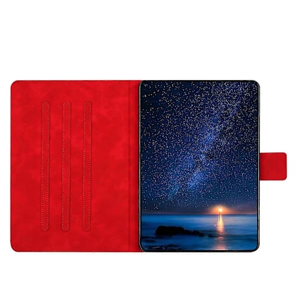 HA~Etui til iPad mini (2024)/mini (2021) Par Kat Trykt Mikrofiberlæder Smart Tablet Etui - Rød