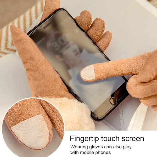 Varme vinterhandsker touchscreen mode vindtætte handsker til piger Khaki