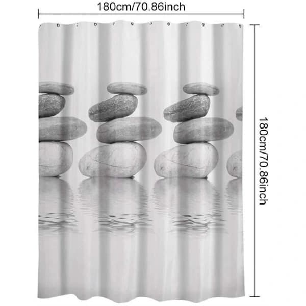 3D Vattentätt Antibakteriellt Duschdraperi - Med 12 Ringar - Polyester - 180 x 180 cm - Pebble Grey