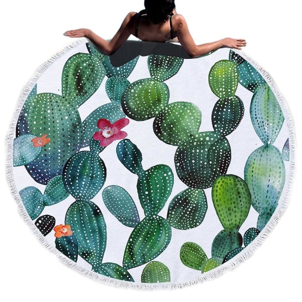 Cactus Round Beach Towel with Tassel Round Blanket Swim Towel Picnic Mat, 59 Inch, Gift for Mom, Friends