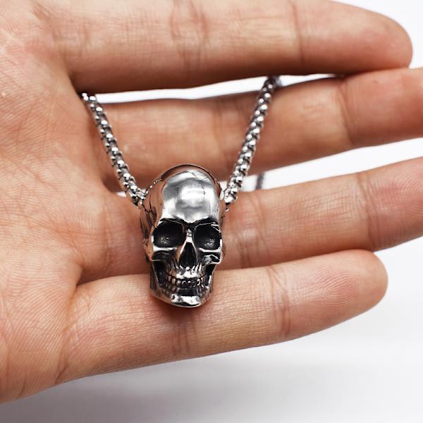 Rustfritt stål hodeskalle anheng halskjede, Punk Hip Hop skjelett halskjede, Titanium stål kjede halskjede smykker for menn kvinner