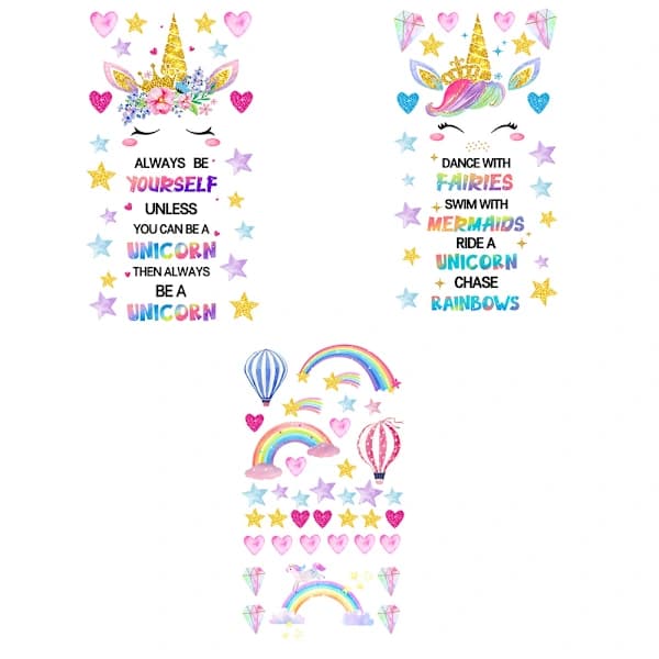 Unicorn Rainbow Hot Air Balloon Wall Sticker Pack Vardagsrum Sovrum Barnrum Dekorativ Väggdekal