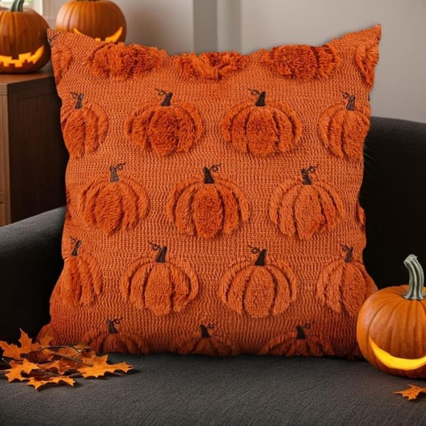 Halloween Putetrekk 45×45 cm – Spøkelsesdesign i 3D for Sofa & Soverom – Moderne Høstdekorasjon – Oransje