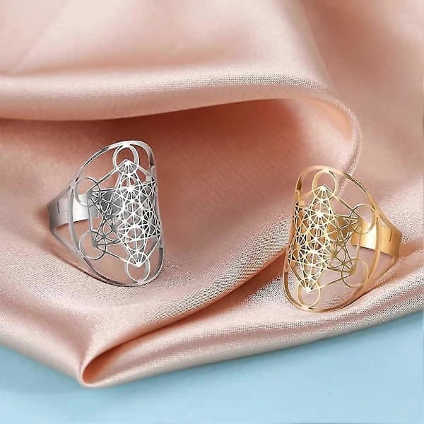 Ringe til kvinder, Kubisk ring i rustfrit stål til kvinder Ærkeengel Metatron Erklæring om beskyttelse Hul damebåndsring Smykker