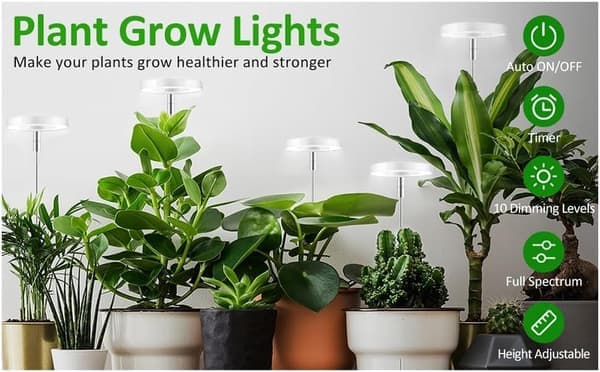 Plant Grow Light, Adjustable Height, Grow Light with On/Off Timer (3/9/12 Hours) - Suitable for Small Plants