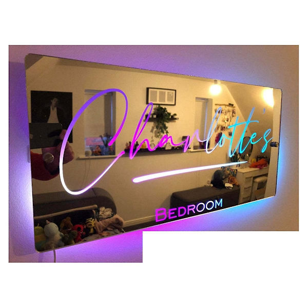 Personligt Navnespejl Soveværelsesspejl Med LED Lys Neon Skilt Lys Emitterende Akryl Spejl DIY