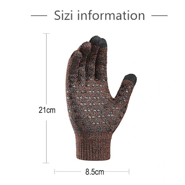Vinterhandsker til herrer og damer, strikkede handsker, touchscreen-handsker, skridsikre, fortykkede handsker, kaffe